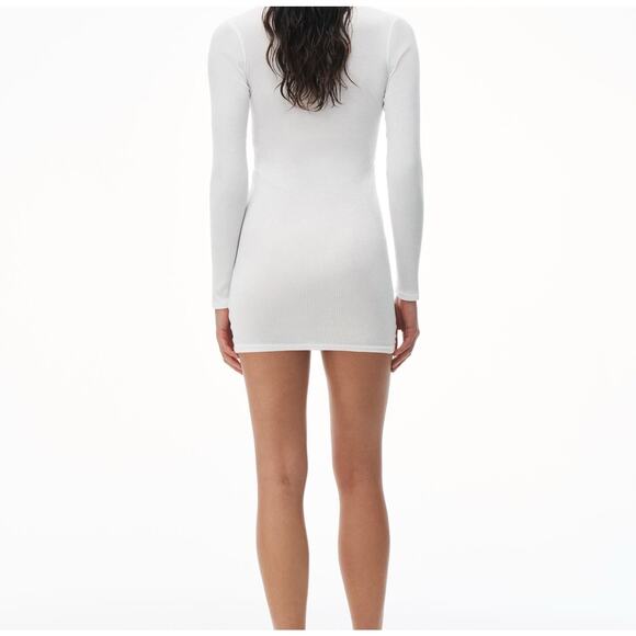 Alexander Wang Dress Womens Medium White Long Sleeve Crewneck Micro Ribbed - Picture 4 of 7